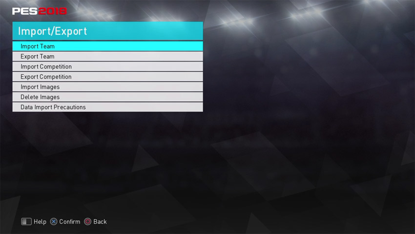 PES 2018 Edit Data Import team