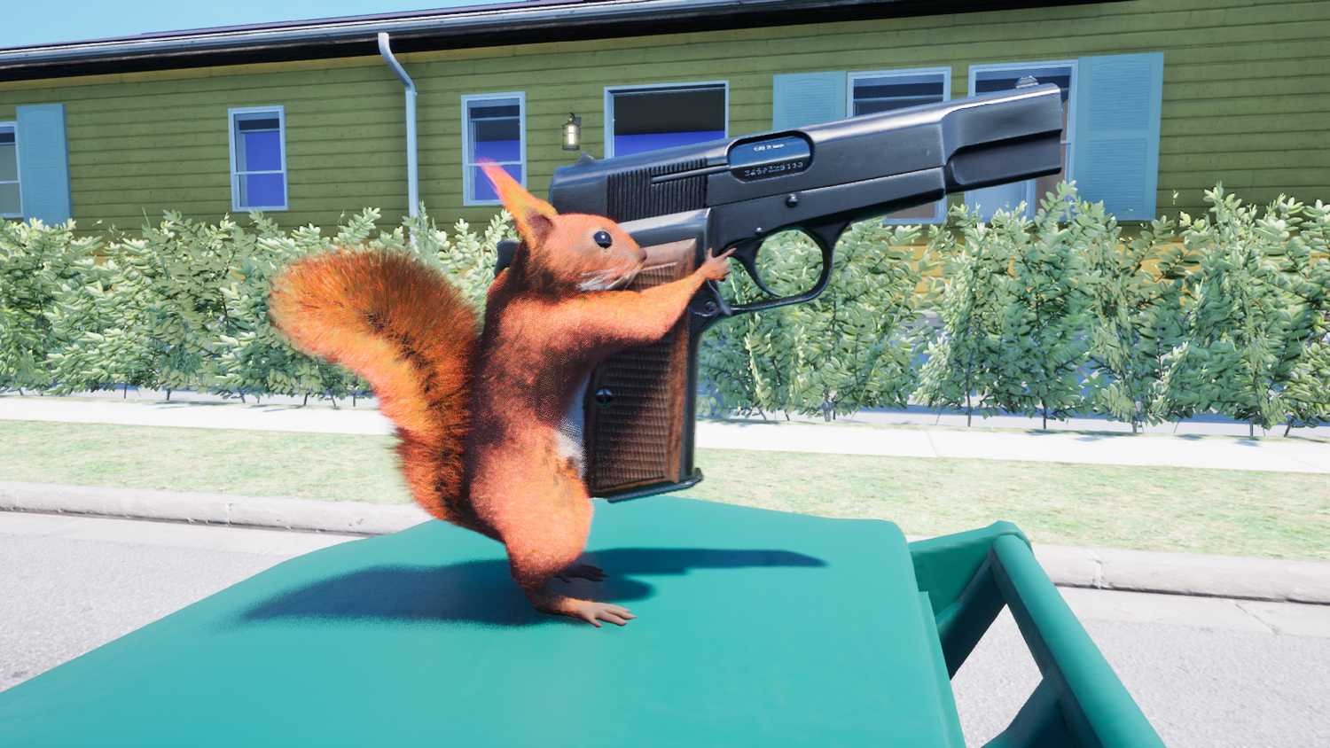 squirrel with a gun trash can